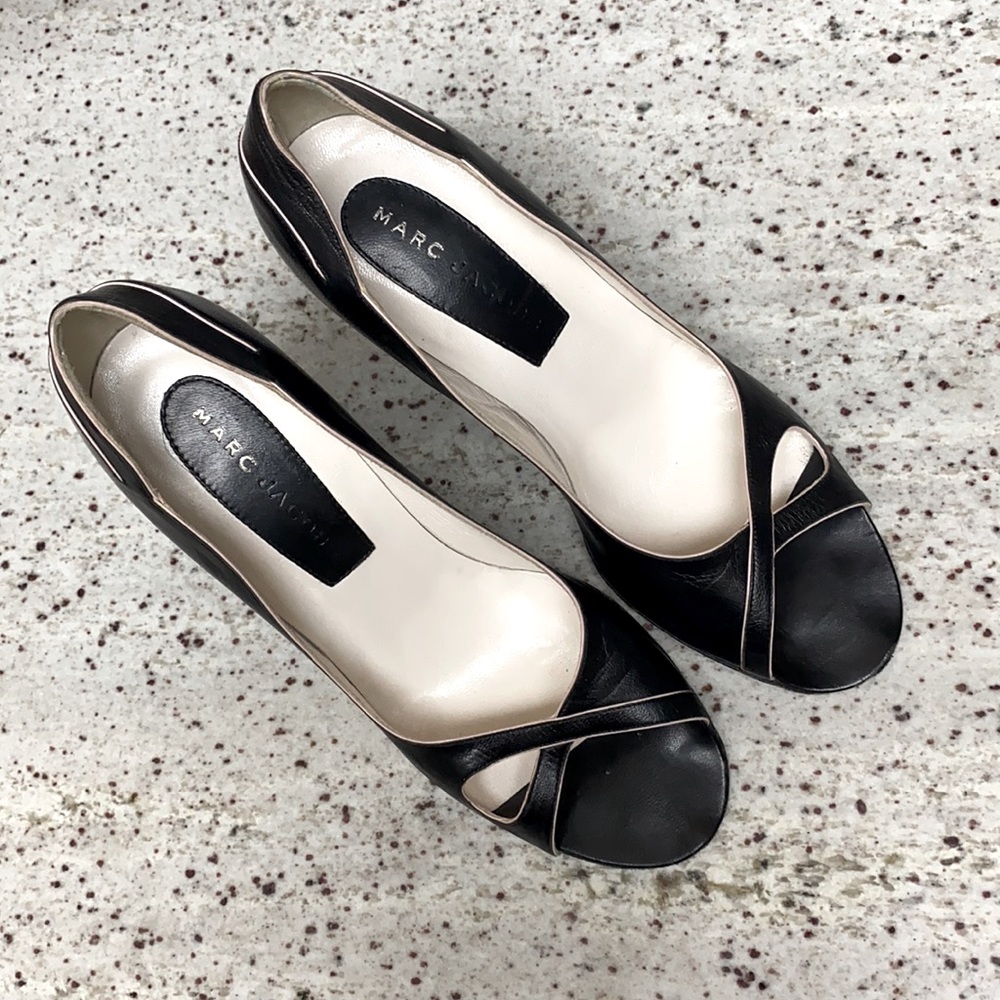 Marc Jacobs Black Open Toe Slip On Leather Heels